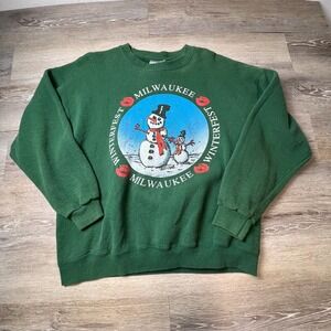 Lee Sweatshirt Men XL Green Winterfest Milwaukee Snowman Vintage 90s Made in USA